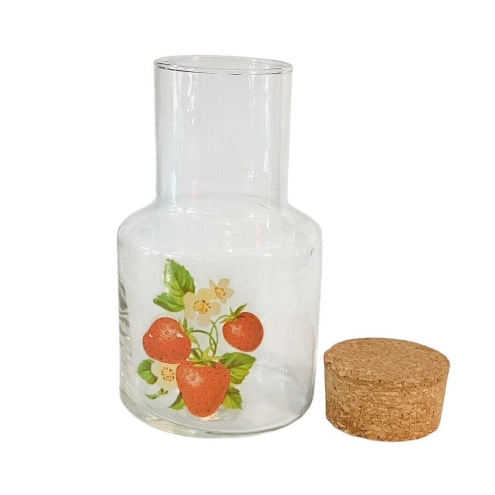 Juice Decanter Vintage Strawberries Design With Stopper 6.75in - Picture 4 of 6